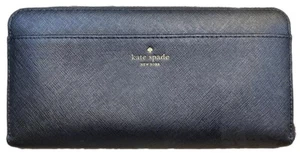 Kate Spade New York WALLET Zip Around Accordion Bow Black / Periwinkle Blue EUC - Picture 1 of 16
