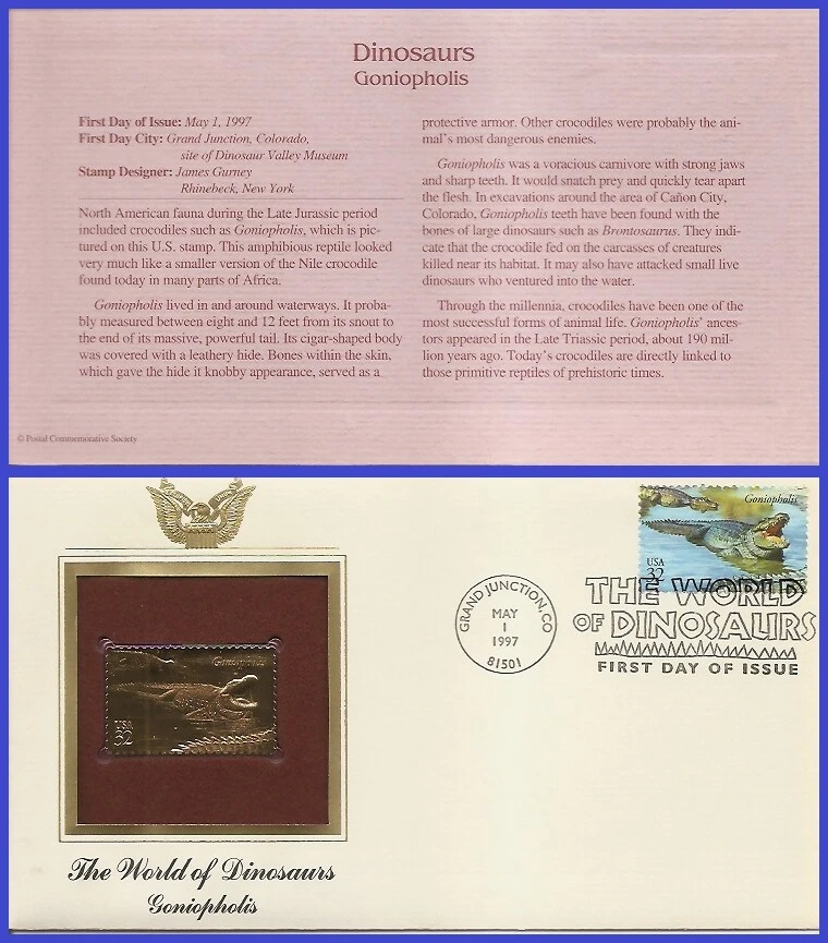 USA1 #3136g U/A GOLDEN REPLICA FDC   Dinosaurs Goniopholis - Image 1 of 1
