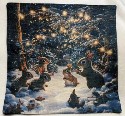 Funda Almohada Navidad Woodland Animals Bunny’s Invierno Vacaciones Decoración del Hogar Foto 1 de 4
