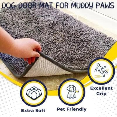 Tapete para porta de cachorro para patas enlameadas absorve umidade sujeira antiderrapante microfibra lavável - Imagem 1 de 4