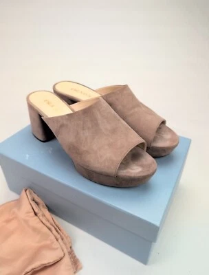PRADA Women's Sz EU 40.5 US 10.5 CAMOSCIO Taupe Suede Block Heel Sandals - Image 1 of 4