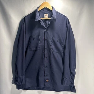 Dickies Mens XL Long Sleeve Work Button up Shirt Navy Blue Heavy Paint Stains - Picture 1 of 6