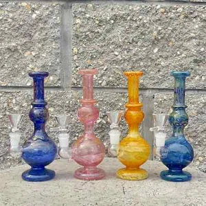 Hookah Water Pipe Glass 8" Pink Amber Blue Green Glass Tobacco Bong w/ Bowl - Picture 1 of 2