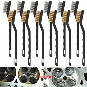 12x Wire Brush Set Small Brushes Steel Brass Nylon Metal Rust Paint Remover· & - Picture 1 of 9