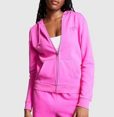 PINK Victoria Secret Everyday Full Zip Hoodie Jacket Size LARGE Pink Berry nwt - Image 1 of 4