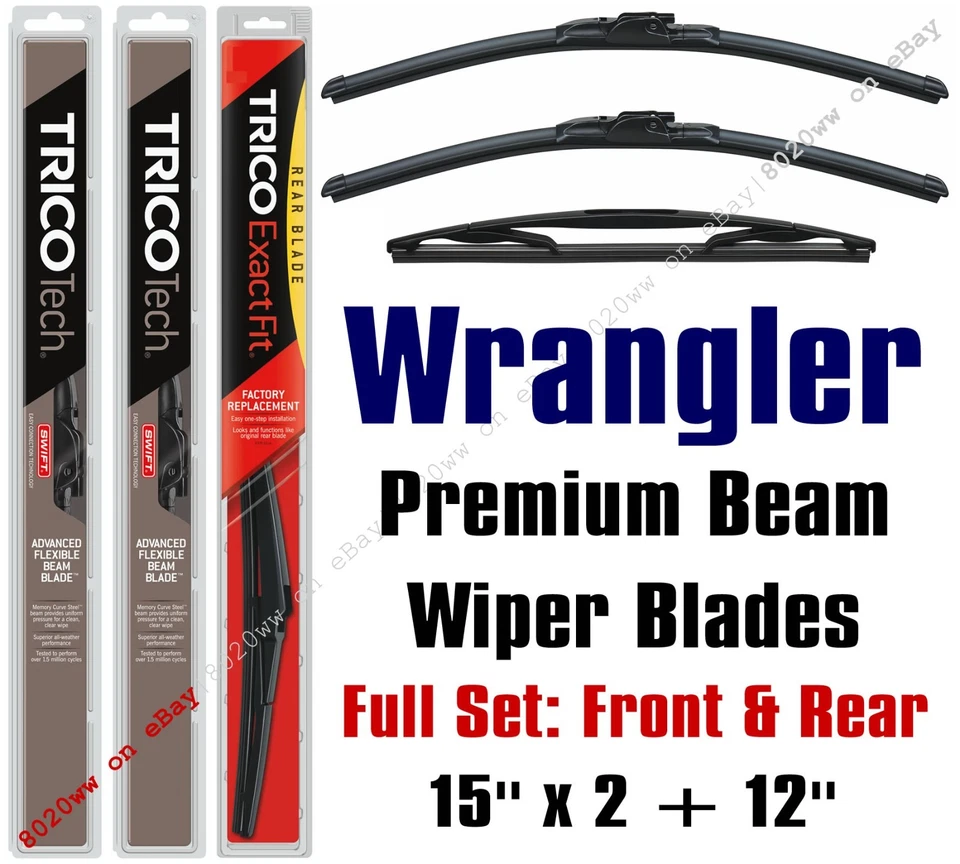 Limpadores Wrangler Jeep 2007-2017 3pk Premium feixe lâminas dianteiro + traseiro 19150x2/12E - Imagem 1 de 1