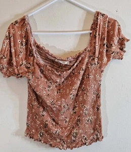Heart Hips- Women's Corset Floral Top Short Sleeves Romantic Size Medium - Picture 1 of 3