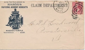 Masonic Fraternal Accident Association Westfield Massachusetts 1893 Advertising - Picture 1 of 2
