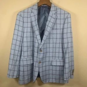 Stafford Classic Fit Linen Blend Blue Windowpane Blazer Size 46Reg - Picture 1 of 12