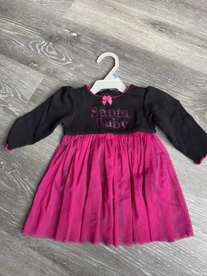 baby girls SANTA BABY CHRISTMAS DRESS pink black GLAM 3-6 month CUTE - Image 1 of 4