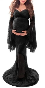 Incredible Black Lace Mermaid Dress Morticia Soft SM Stretchy Maxi+ - Picture 1 of 8