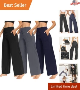 Budget-Friendly Women's Loose Palazzo Pants - 3 Pack with Pockets and Drawstring - Picture 1 of 6