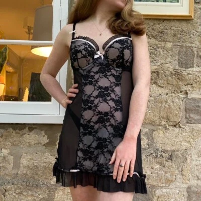 Vestido slip vintage preto e rosa - Imagem 1 de 4