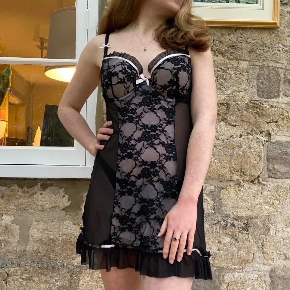 vintage black and pink slip dress - Image 1 of 4