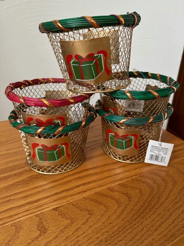 Small Round Gold Metal Christmas Baskets Set of 5 Cover