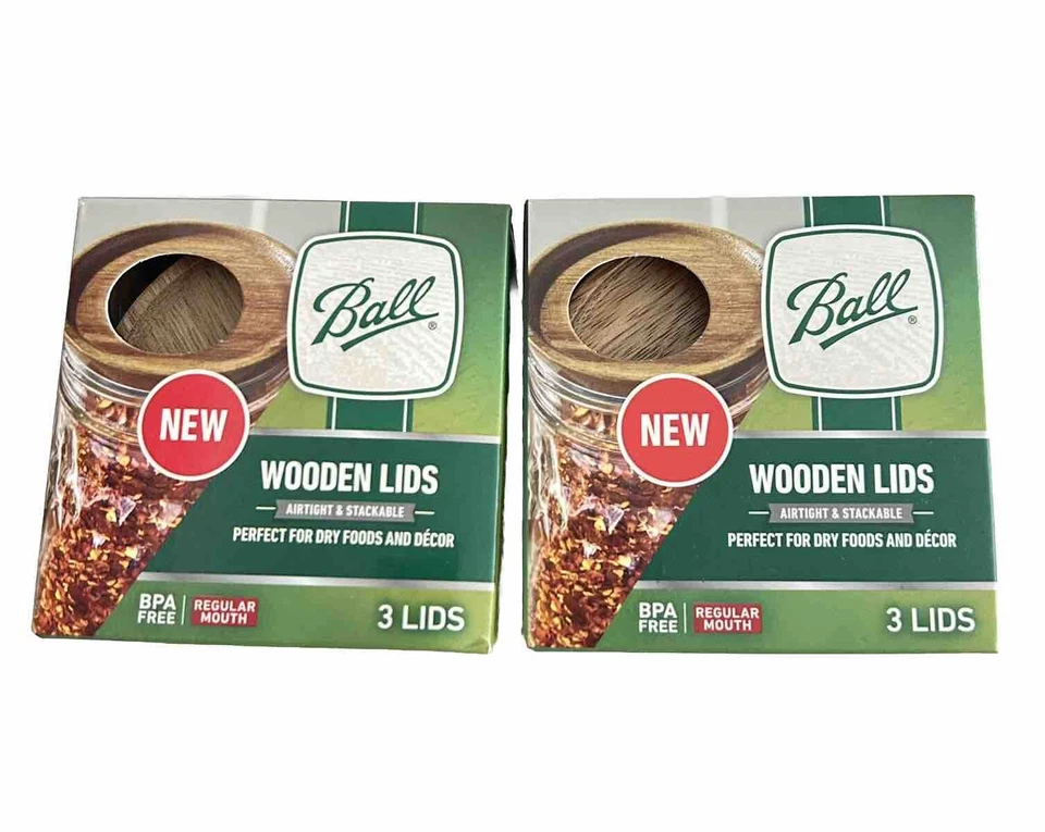 Lote de 2 cajas tapas de madera BALL (caja de 3 cada una) para frascos de albañil bucal regulares Foto 1 de 1