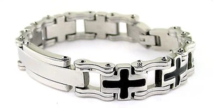 Pulsera de identificación de acero inoxidable con cadena de bicicleta cruzada de dos tonos - Imagen 1 de 2