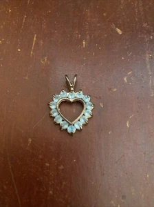 Vintage Open Heart Pendantl Light Blue Rhinestones Marked 925 Silver - Picture 1 of 19