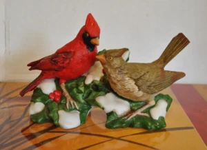 VTG HOMCO  5307  2 Birds On A Snowy Holly Branch Cardinal  7.5"L THAILAND MINT - Picture 1 of 5