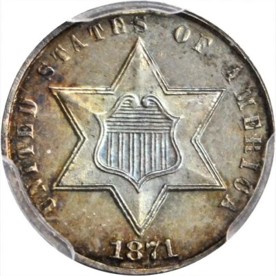 1871 PCGS PR66 Mintage 3,400 + 960 Proof! Key Date Three Cents 3c Silver - Image 1 of 4