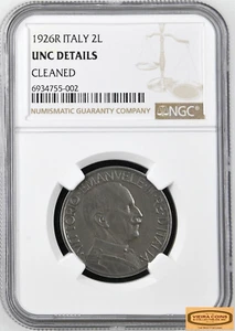 1926-R Italy 2 Lire Rare Year, NGC UNC DETAILS Cleaned - #B45065 - Picture 1 of 2