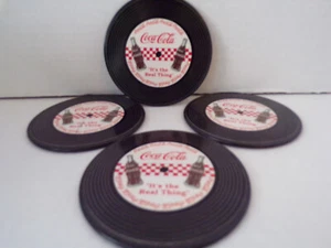 'It's The Real Thing'-4 Cork Records~4" Vintage Coca-Cola Coasters Set - Picture 1 of 3