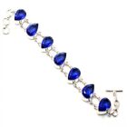Blue Tanzanite Gemstone Handmade 925 Sterling Silver Jewelry Bracelet Sz 7-8"