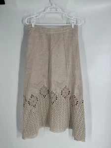 CHICOS rayon/cotton long oatmeal skirt sz 0 eyelet embroidered boho cottage core - Picture 1 of 11