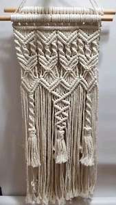 Handmade Macrame 2-Piece, Wall-Hanging Decorative Knits, White, 33" Long x 10" - Picture 1 of 8