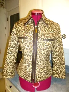 Vintage Japan 80er Andre Luciano Lederbesatz Leopardenmuster taillierte Jacke durchgehender Reißverschluss - Bild 1 von 13