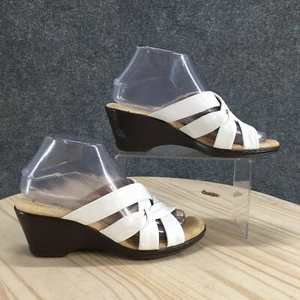 Softspots Sandals Womens 7.5 M Strappy White Leather Wedge Heel Casual Open Toe - Picture 1 of 16