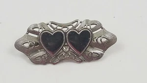 Herz Anstecknadel Brosche zwei Herzen ohne Gravur Vintage silberfarben so süß - Bild 1 von 7