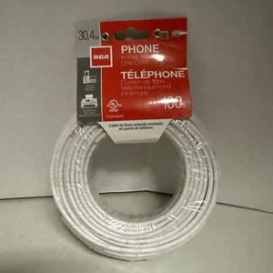 Nagelneu. RCA Rj11 Telefonkabel 100 Fuß weiß rundes Leitungskabel. - Bild 1 von 2