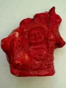 Antike chinesische handgeschnitzte rote Koralle Buddha Figur Statue 3" x 2,5" x 1,5" - Bild 1 von 3