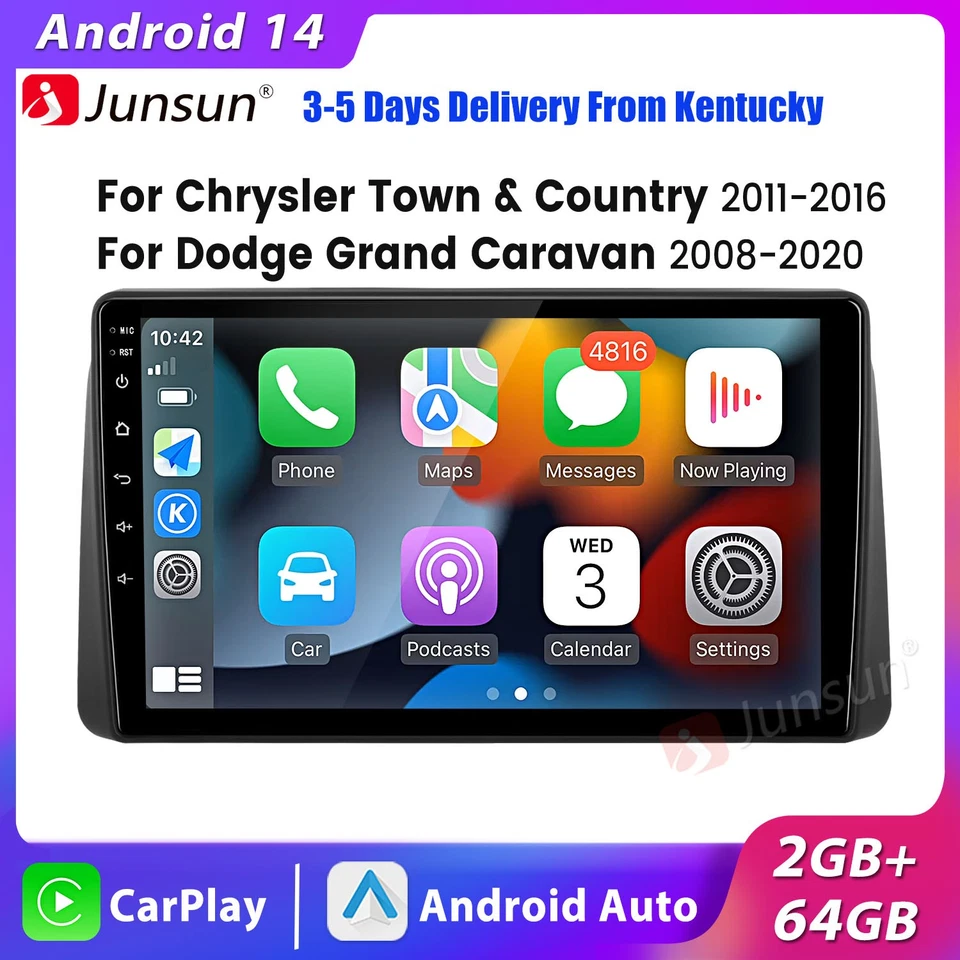 For Chrysler Town & Country 2011-2016 Android14 Car Radio GPS Navi CarPlay 2+64G - Imagem 1 de 4