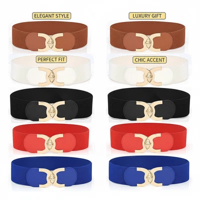 Ladies Black Elastic Stretch Wide Waist Belt Fashion Accessory for Women - Image 1 of 4