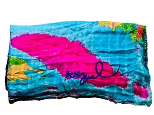 DESIGUAL Logo Scarf Shawl Colorful Tie Dye Watercolors Pareto Sarong Wrap Beach - Picture 1 of 10