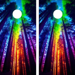 WATERPROOF & FADEPROOF Cornhole Board Wraps  /  Colored Forest - Picture 1 of 3