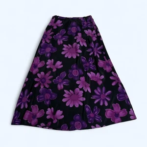 JACLYN SMITH Black & Purple Long Vintage Skirt Size UK 10 US 6 Bold Print Floral - Picture 1 of 9