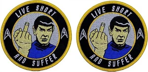 LIVE SHORT & SUFFER MIDDLE FINGER STAR TREK SPOCK PATCH | 2PC IRON ON SEW 3.5" - Picture 1 of 1