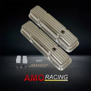 Short Aluminum Finned Valve Covers Fit Chevy SBC 283 305 350 1958-1986 Polilshed - Bild 1 von 5
