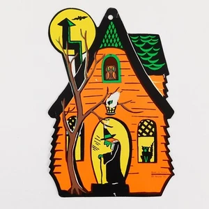 Vintage Beistle Halloween Die Cut Spooky Witch House Owl Bat Cat Lantern - Picture 1 of 7