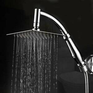  Large Square Stainless Steel Shower Head Extension with Shower Arm and hose Kit