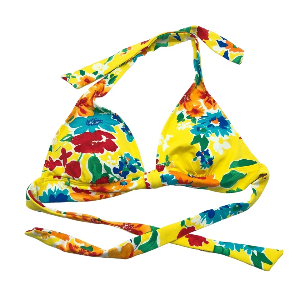 Top de bikini de natación Lauren Ralph Lauren triángulo copas extraíbles floral amarillo 4 Foto 1 de 3
