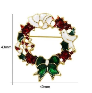 Christmas Crystal Rhinestone Brooch Pin for Women Jewelry Xmas Wreath A - Picture 1 of 1