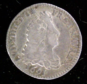 Louis XIV (1643-1715) - 1/12 Écu With 8 L 1691 In Paris - Rare Type - Picture 1 of 2