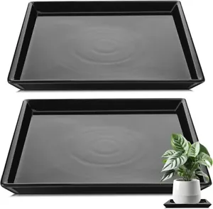 2 Pcs 12 Inches - CERAMIC Plant Saucer Plant Drainage Tray Square Planter BLACK - Picture 1 of 5