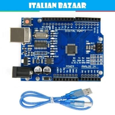 Arduino Uno con cavo R3 Scheda ATmega328P CH340 Compatibile Arduino Rev3 - Immagine 1 di 4