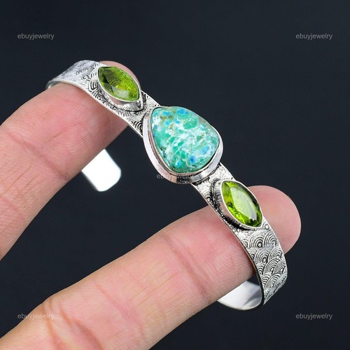 VALENTINO Bracciale Pietra Preziosa Naturale Chrysocolla Regolabile Argento Sterling 925 per Ragazze