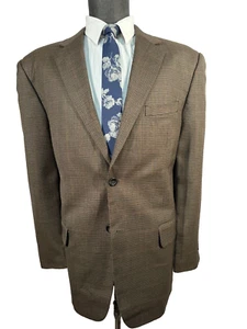 PRONTO UOMO Mens Brown HOUNDSTOOTH CHECK Wool Sport Coat Blazer Jacket 46R - Picture 1 of 10